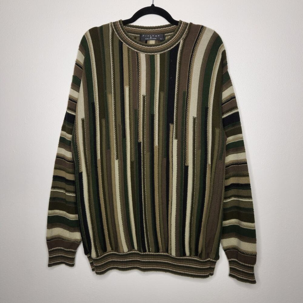 Vintage Protege 3D Knit Crewneck Sweater Nature Earth Tones Lg Green Brown